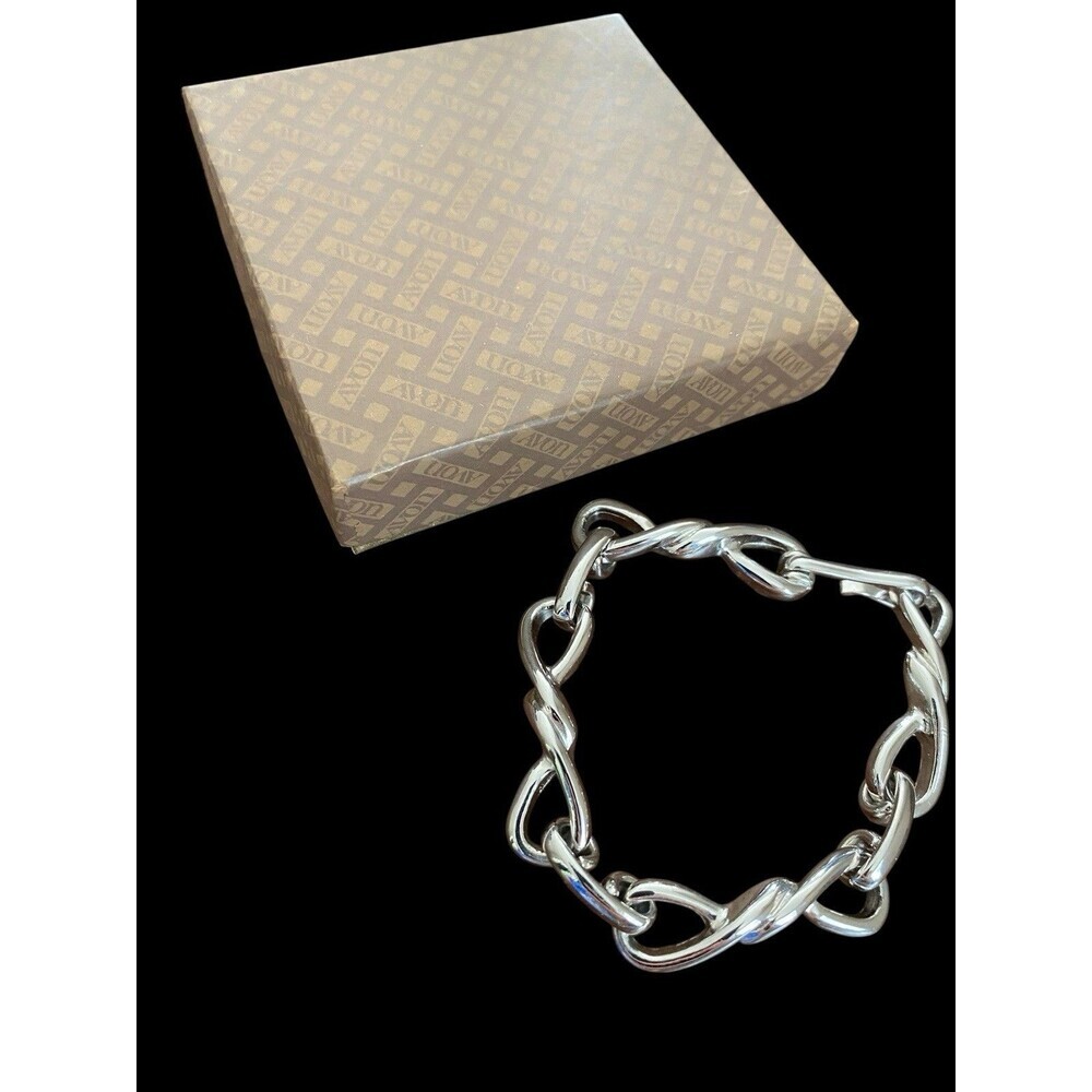 Vintage 1976 Avon Clint Writschain 7.5” Men’s Bracelet With  Box Silvertone